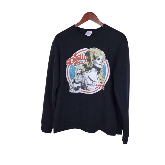 Dolly Pardon Crew Neck Sweatshirt in Black Size Large. - Picture 1 of 6